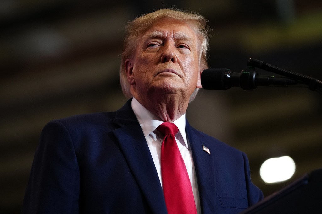 President Donald Trump defended Ohio's Republican gubernatorial nominee Vivek Ramaswamy Thursday, urging him to keep running an ad featuring the estranged mother of his opponent, Amy Acton. (AP Photo/Julia Demaree Nikhinson)