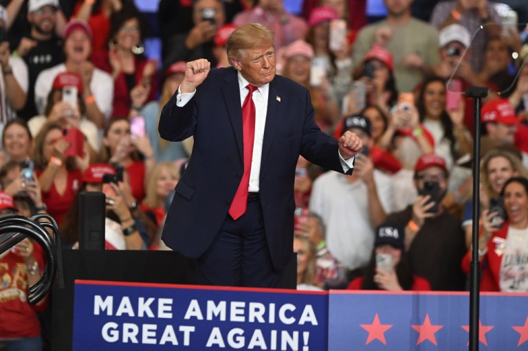 President Donald Trump dances at a campaign rally at Lubbock Memorial Civic Center, Tuesday, Oct. 27, 2026, in Lubbock, Texas.