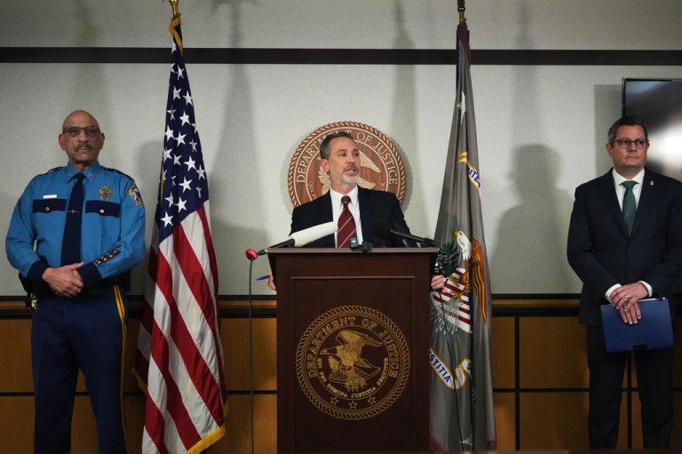U.S. Attorney for the District of Alaska Michael J. Heyman holds a news conference at the James M. Fitzgerald U.S. Courthouse and Federal Building, Friday, Oct. 30, 2026, in Anchorage.