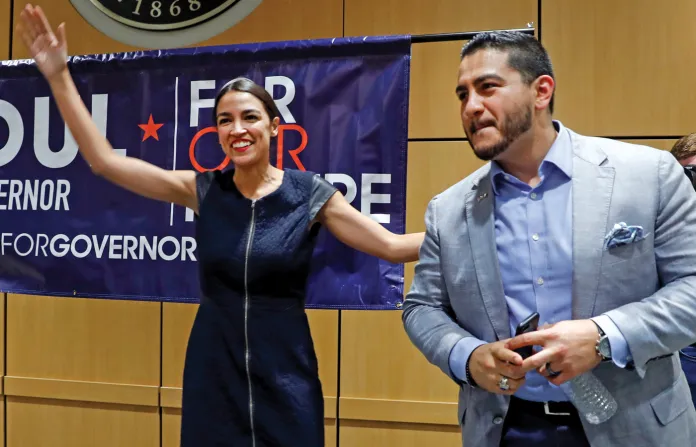 Rep. Alexandria Ocasio-Cortez (D-NY) campaigns for Michigan Democratic gubernatorial candidate Abdul el Sayed in Detroit, July 28, 2018. (Paul Sancya/AP)