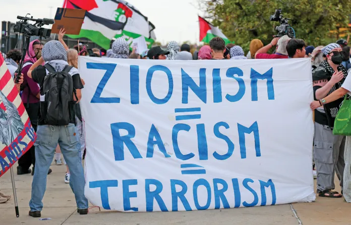 Protesters outside an Ed Sheeran Concert  in Philadelphia, Sept. 19, 2026. (Heather Barry/Getty)