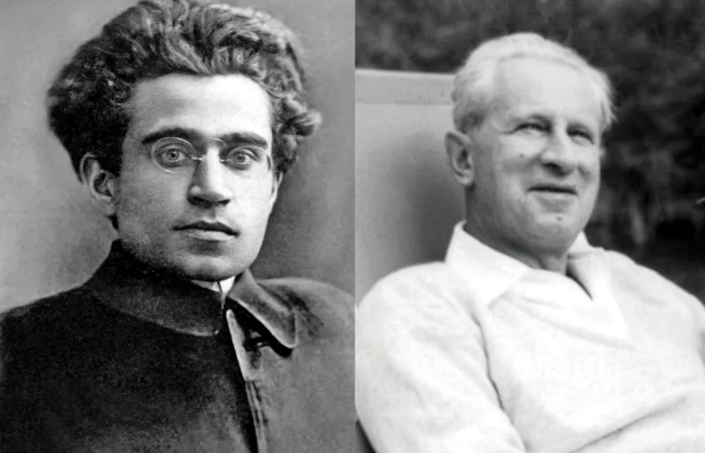 At left, Antonio Gramsci at roughly 30 years of age, in the early 1920s; at right, Herbert Marcuse in Newton, Massachusetts, in 1955. (at right: Marcuse family photo, represented by Harold Marcuse)