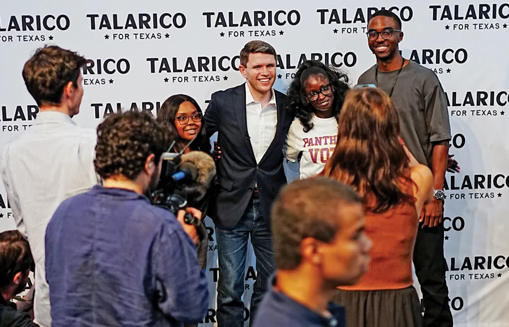 Democratic Senate candidate James Talarico, center, poses for photos after speaking at Wheeler Avenue Baptist Church in Houston, Texas, Sept. 13, 2026. (Elizabeth Conley/Houston Chronicle/Getty)