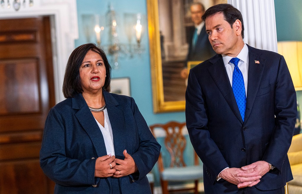 Secretary of State Marco Rubio, meets with 2015 Venezuelan National Assembly President Dinorah Figuera at the State Department in Washington, D.C., on Oct. 9. (Manuel Balce Ceneta/AP)