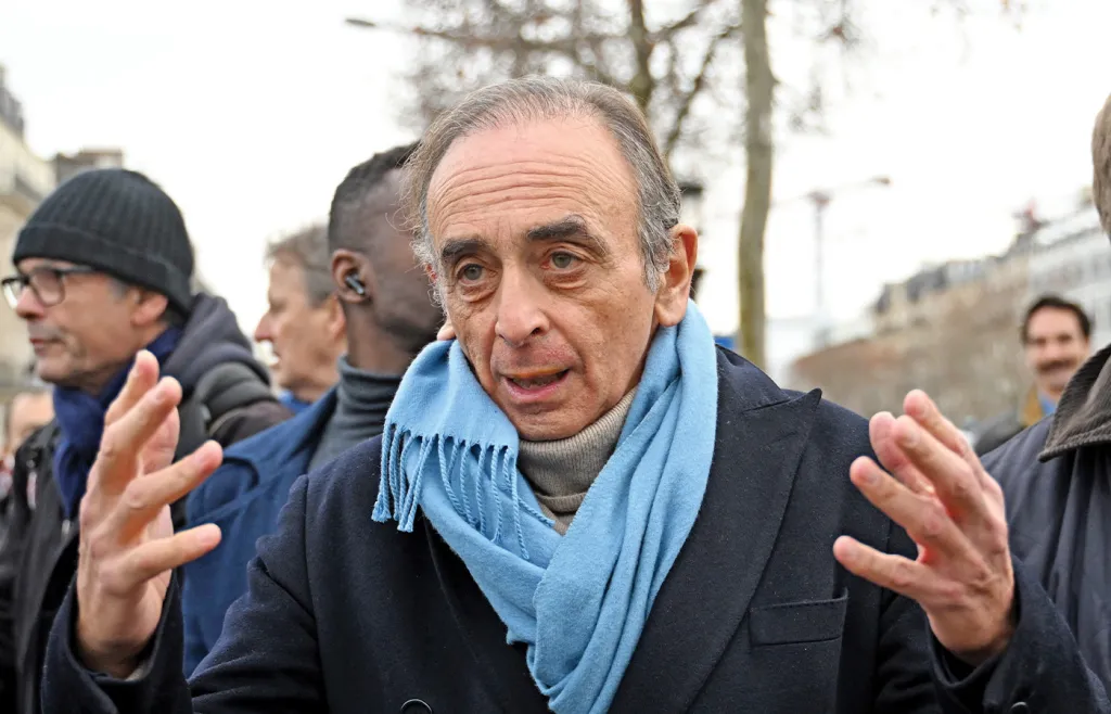 Eric Zemmour, leader of France’s Reconquete party and 2027 candidate for the presidency, at a Paris protest by farmers opposed to a South American trade deal, Jan. 8, 2026. (Emma Da Silva/AP)