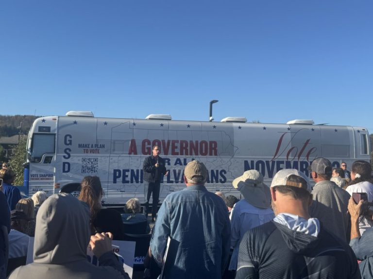Gov. Josh Shapiro at a campaign rally in Beaver, Pennsylvania.