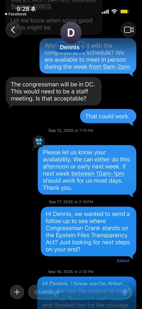 Texts between Amanda Roberts and Crank's staff, obtained by the Washington Examiner.