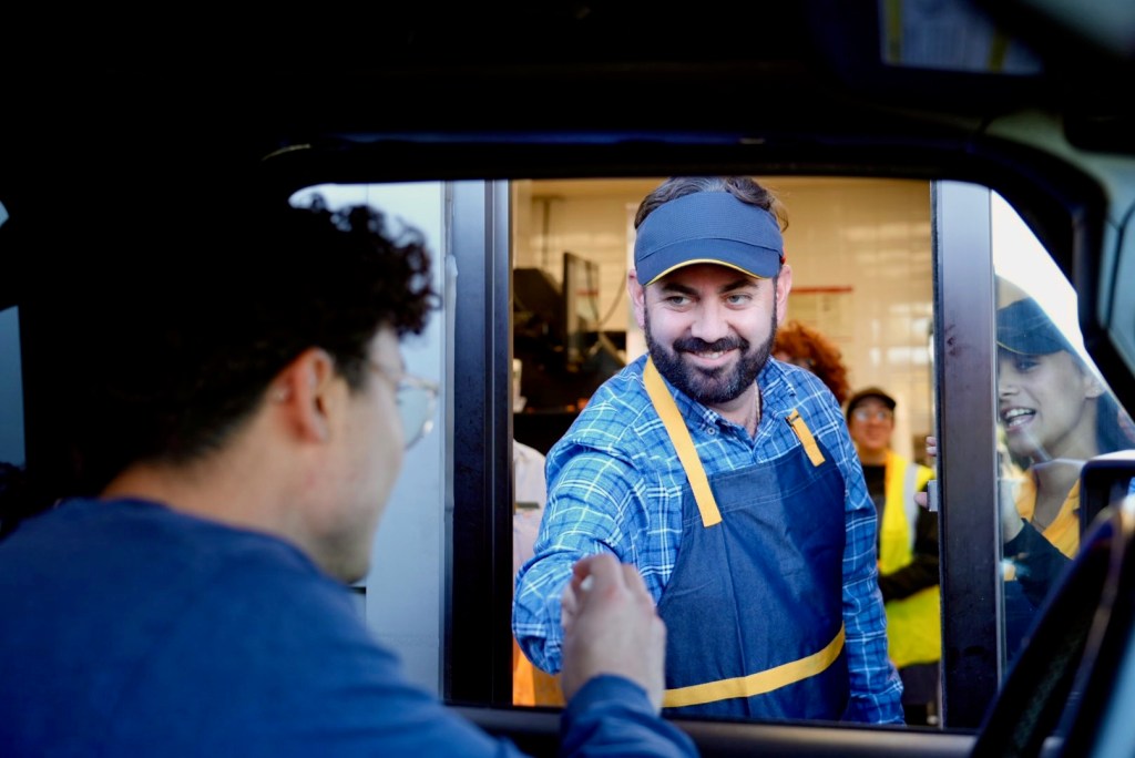 Rep. Mike Lawler campaigns in Haverstraw, New York at a McDonalds, working the drive-thru window. (Provided by the Lawler Campaign)