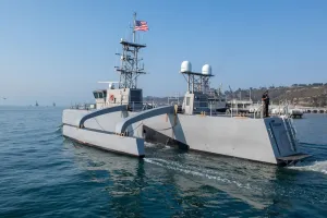 The Roosevelt carrier strike group deployed with a 135-foot drone boat. Here’s what that looks like