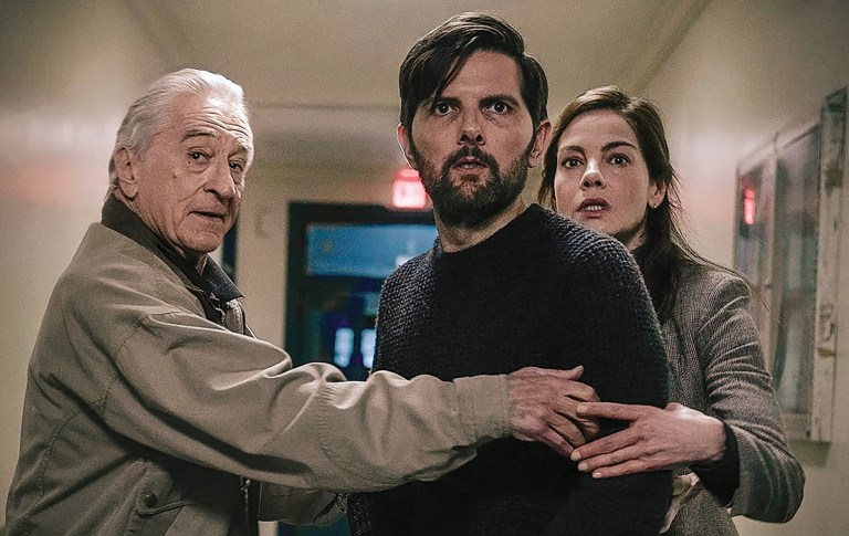 Robert De Niro, Adam Scott, and Michelle Monaghan in The Whisper Man.