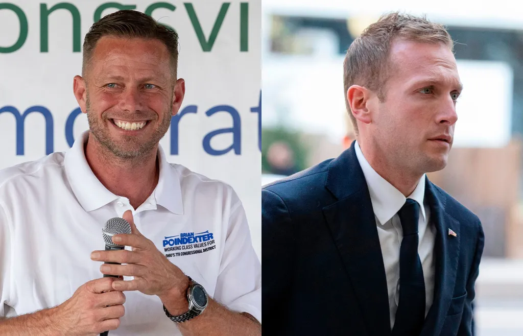 Left to right: Democratic candidate Brian Poindexter and Rep. Max Miller (R-OH) (Nate Manley/AP; Amanda Andrade-Rhoades/AP)
