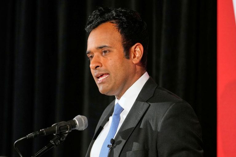 Vivek Ramaswamy, candidate for Governor in Ohio, unveils a policy proposal to combat Medicaid fraud during a news conference in Columbus, Ohio, Tuesday, May 19, 2026. (AP Photo/Sue Ogrocki)